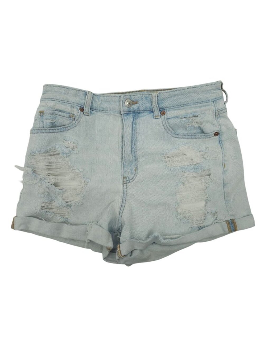 American Eagle Mom Shorts Size 10 Light Wash Distressed Denim Stretch High Rise